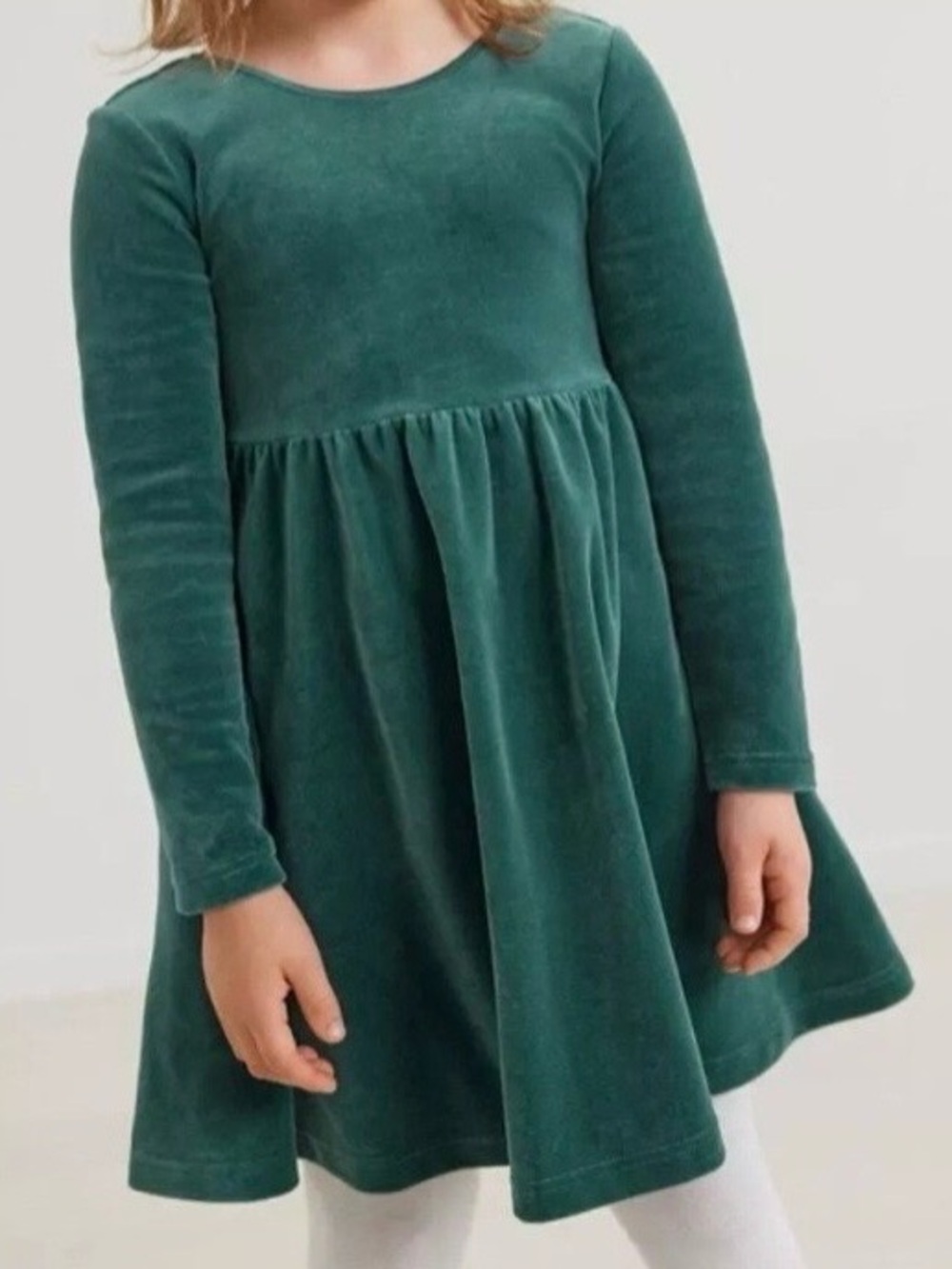 Hannah Anderson Girls' Long-Sleeve Velvet Dress - Emerald Green